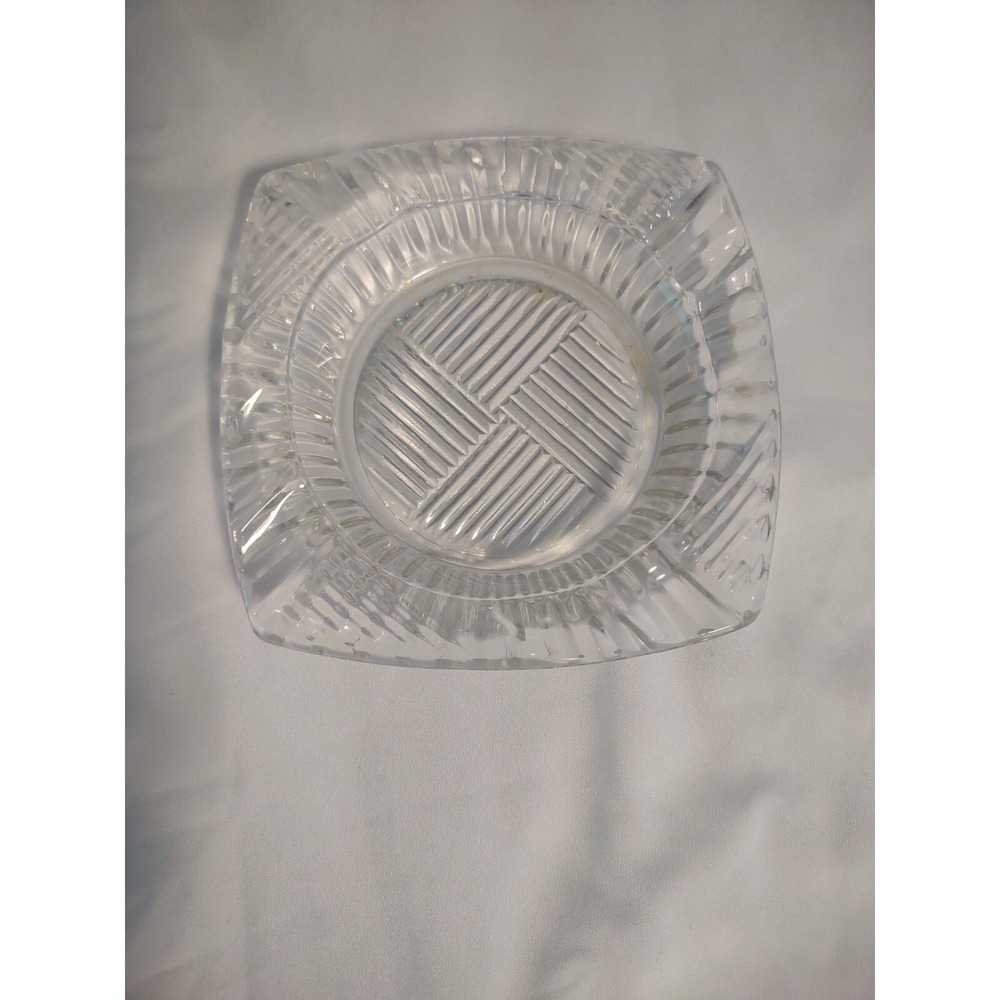 Ashtray Crystal Cut Glass Vintage  4 1/4 X 4 1/4" Federal Basket Cut W14
